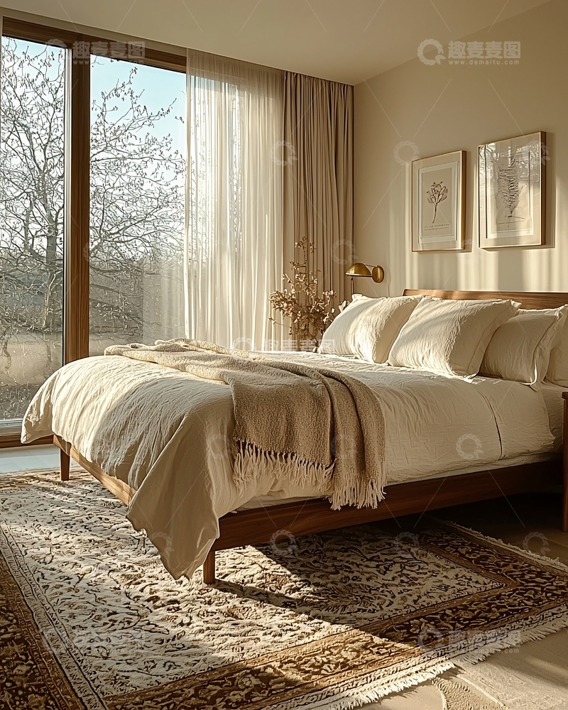 高清大图下载【趣麦麦图】日式极简卧室阳光洒满房间