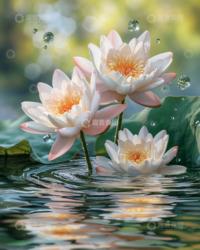 高清大图下载【趣麦麦图】三朵粉色睡莲荷花