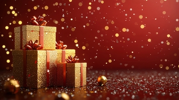 红金色圣诞礼物堆叠