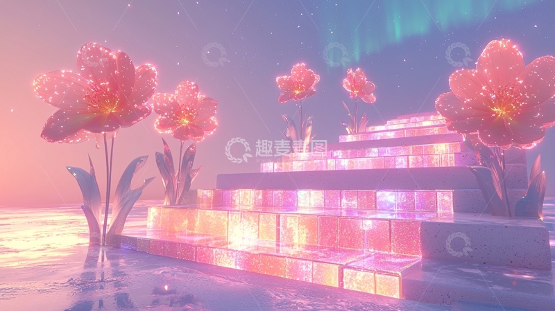 高清大图下载【趣麦麦图】梦幻粉色系晶莹花朵建筑