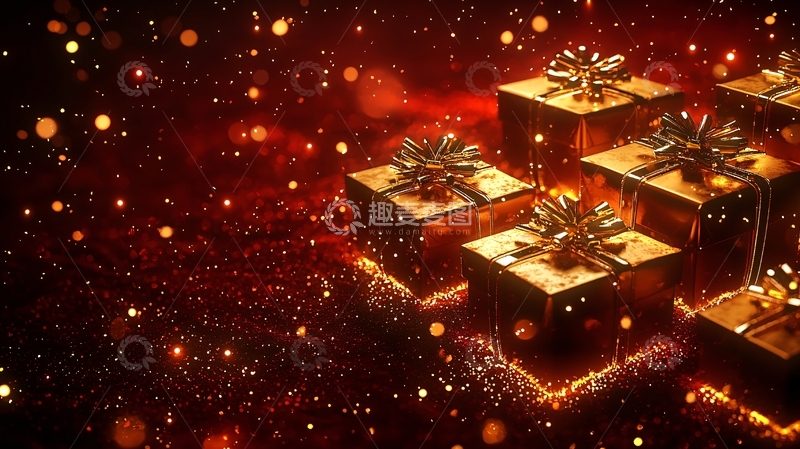 高清大图下载【趣麦麦图】金色礼盒圣诞节背景