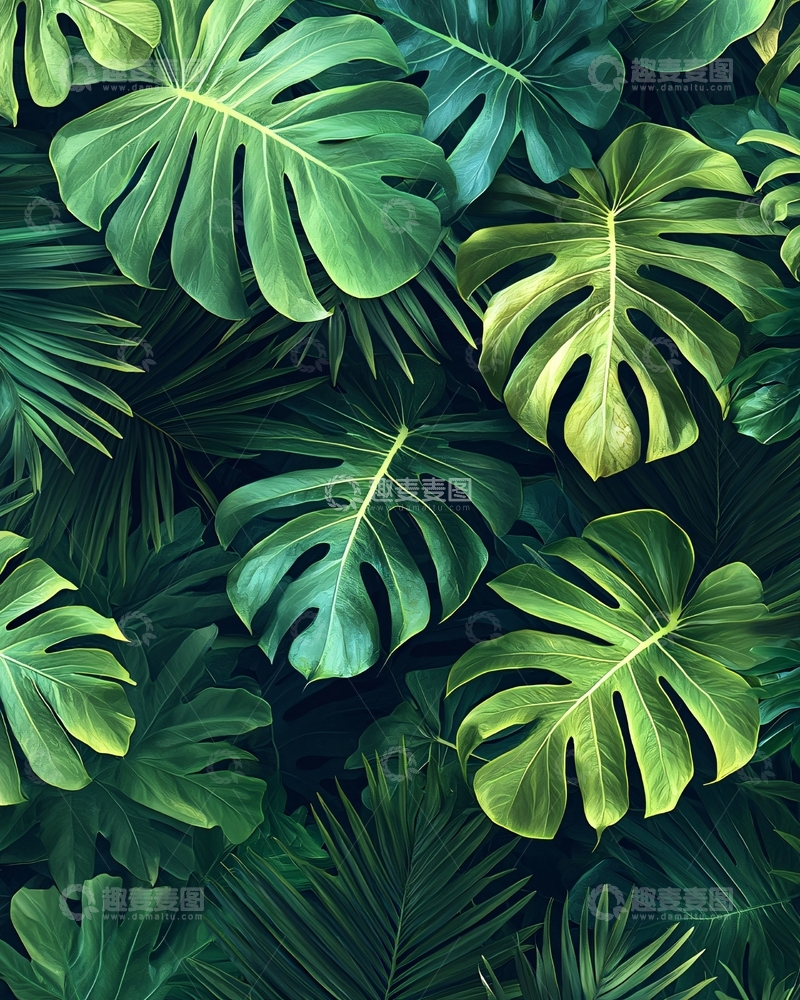 高清大图下载【趣麦麦图】热带植物绿叶背景图