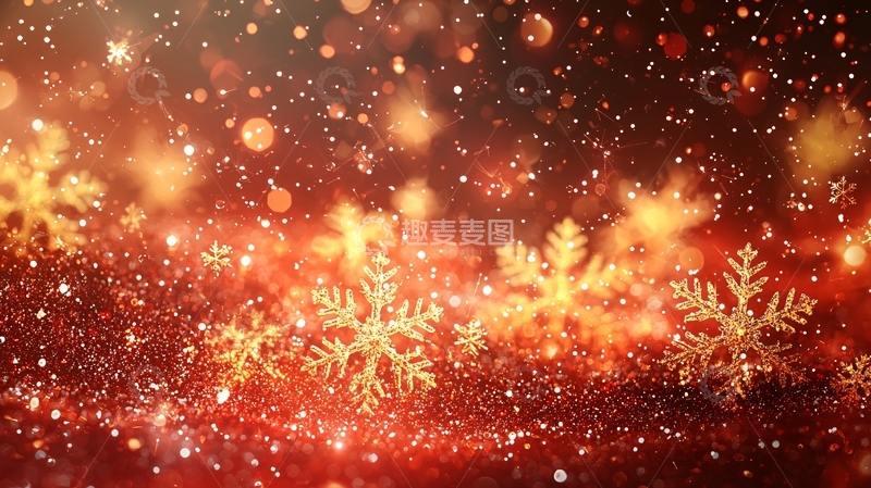 高清大图下载【趣麦麦图】红色背景金色雪花