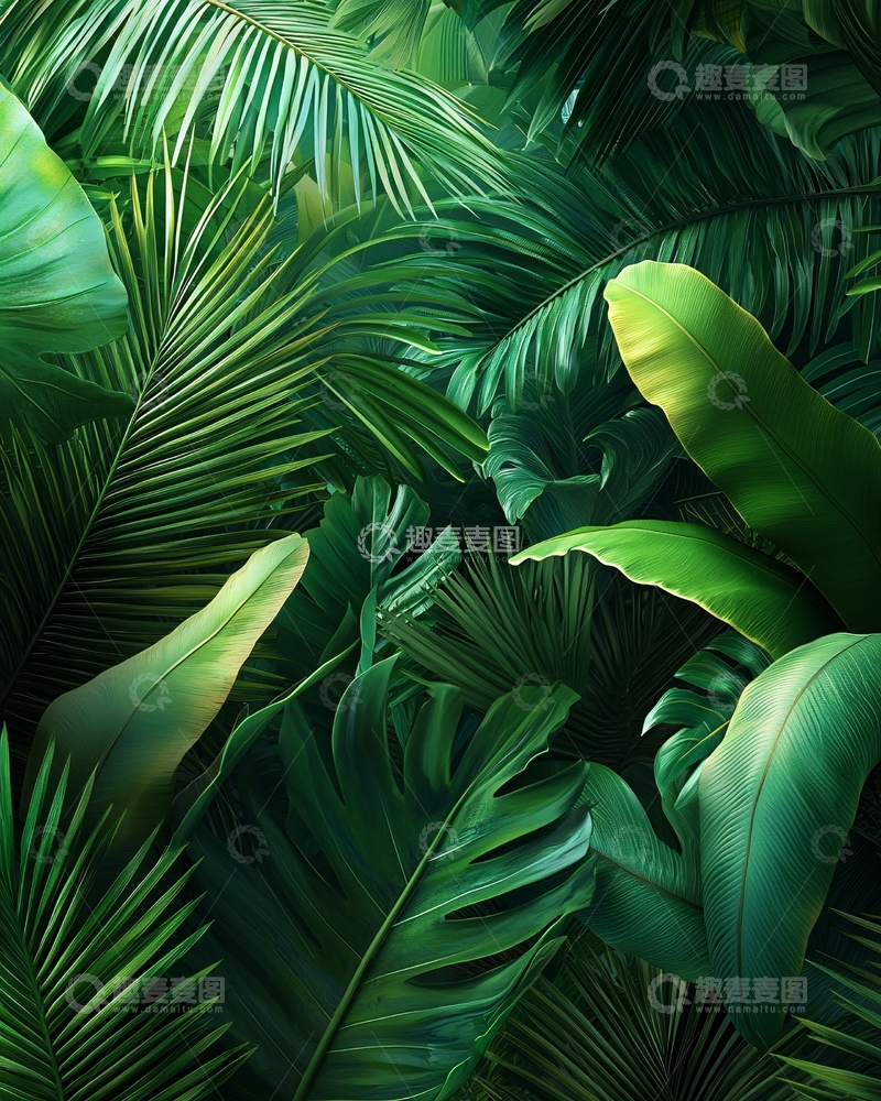 高清大图下载【趣麦麦图】热带雨林绿叶背景图