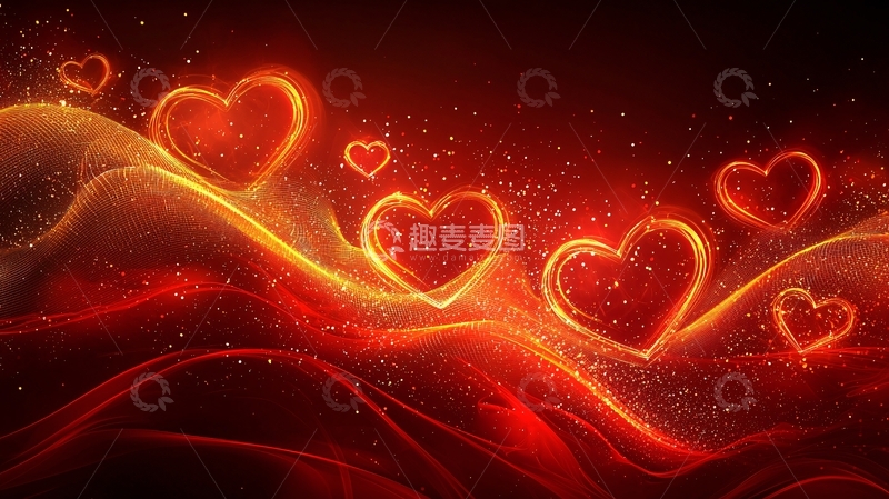 高清大图下载【趣麦麦图】光影流动的红色爱心背景