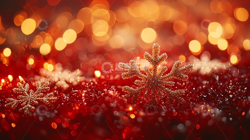 高清大图下载【趣麦麦图】红光背景下的雪花和灯光