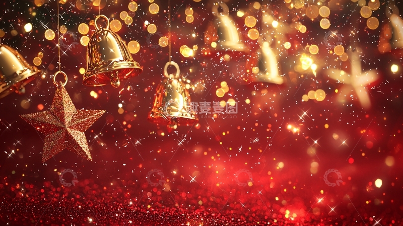 高清大图下载【趣麦麦图】金色铃铛与星星圣诞背景