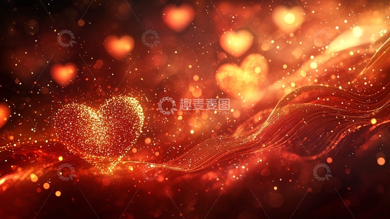 高清大图下载【趣麦麦图】闪耀爱心粒子流光背景