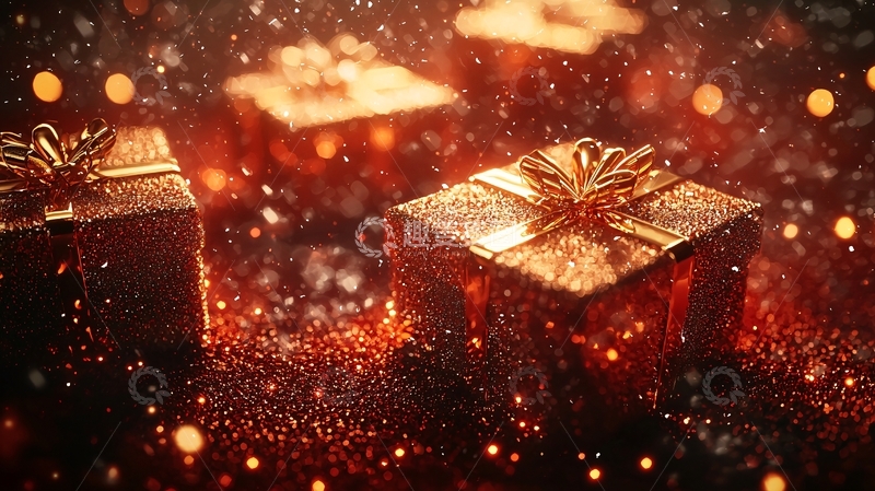 高清大图下载【趣麦麦图】金色礼盒圣诞背景