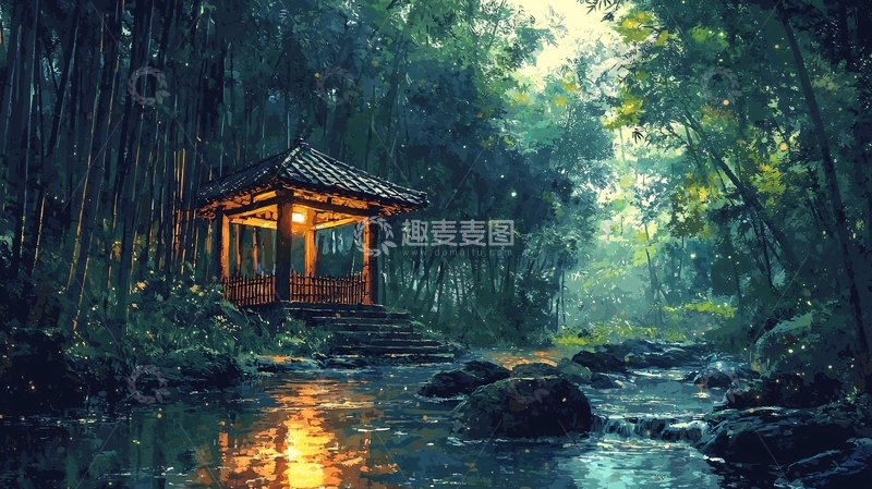 高清大图下载【趣麦麦图】森林小亭