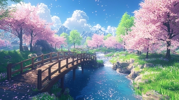 樱花树下的木桥