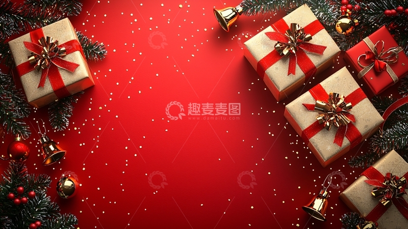 高清大图下载【趣麦麦图】圣诞礼物红背景