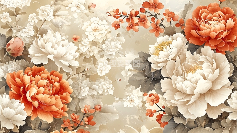 高清大图下载【趣麦麦图】橙色和白色花朵的背景