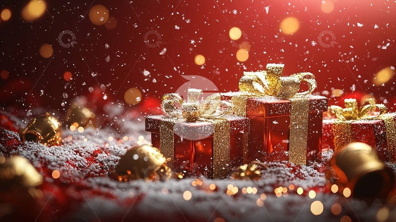 高清大图下载【趣麦麦图】圣诞红礼物雪景