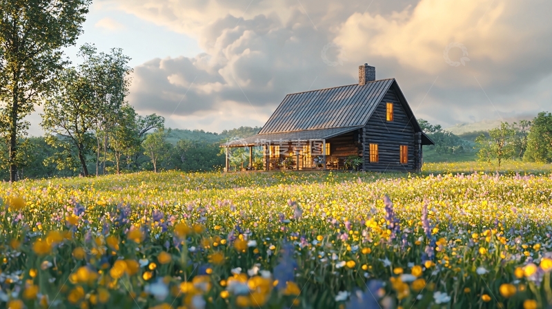 高清大图下载【趣麦麦图】田园风光木屋
