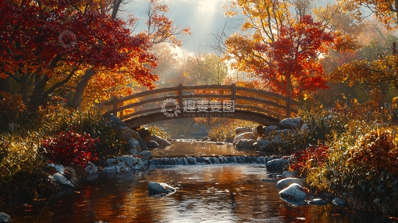 高清大图下载【趣麦麦图】秋日小桥流水人家