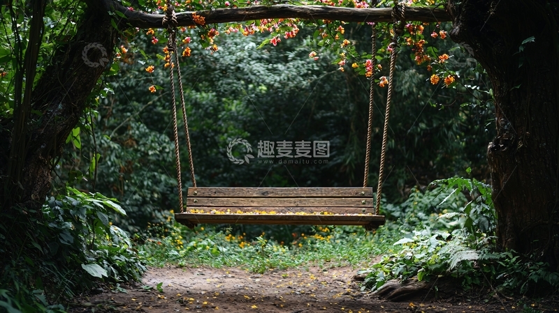 高清大图下载【趣麦麦图】树林里的秋千