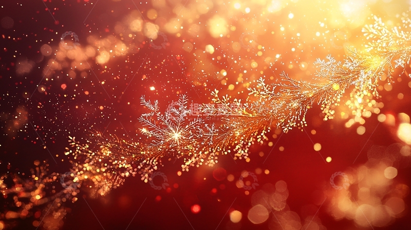 高清大图下载【趣麦麦图】金色雪花红背景