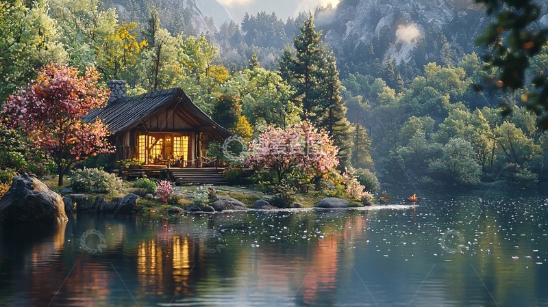 高清大图下载【趣麦麦图】湖边小屋