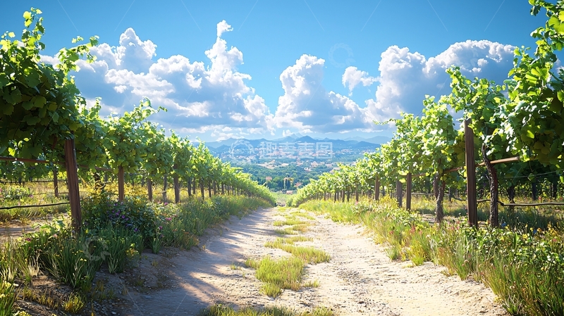 高清大图下载【趣麦麦图】阳光明媚的葡萄园小路
