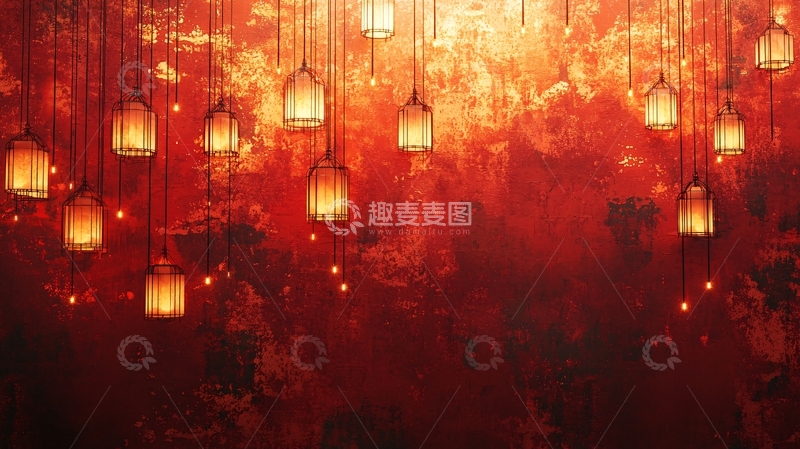 高清大图下载【趣麦麦图】红光灯笼悬挂背景