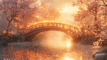 日落时分拱桥雪景