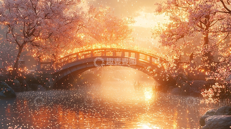 高清大图下载【趣麦麦图】日落时分拱桥雪景