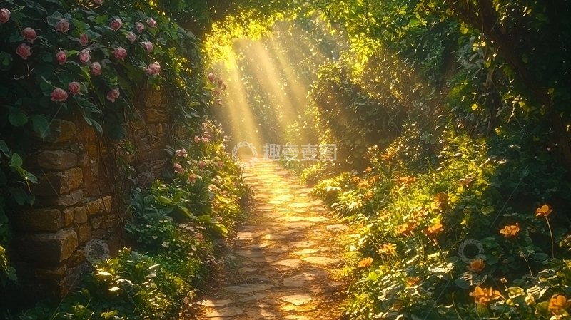 高清大图下载【趣麦麦图】阳光森林小路
