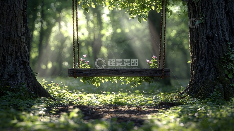 高清大图下载【趣麦麦图】森林秋千