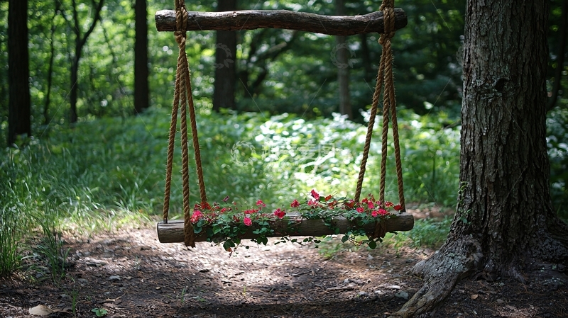 高清大图下载【趣麦麦图】树林秋千
