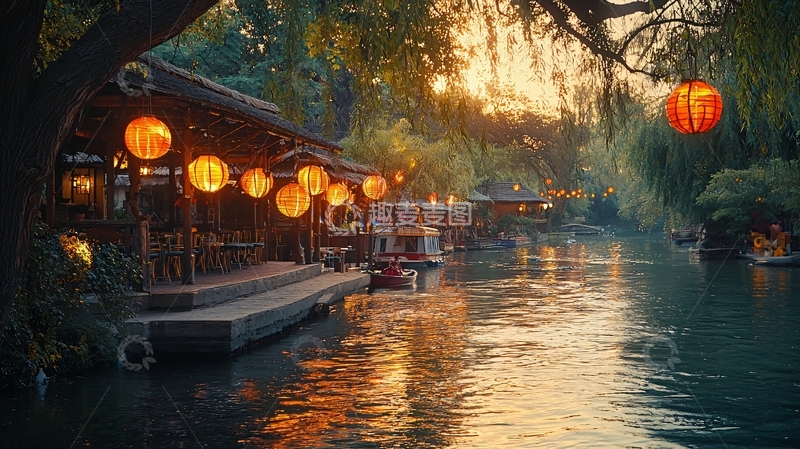 高清大图下载【趣麦麦图】古镇夜景