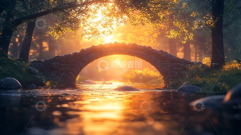 高清大图下载【趣麦麦图】清晨阳光下的石拱桥