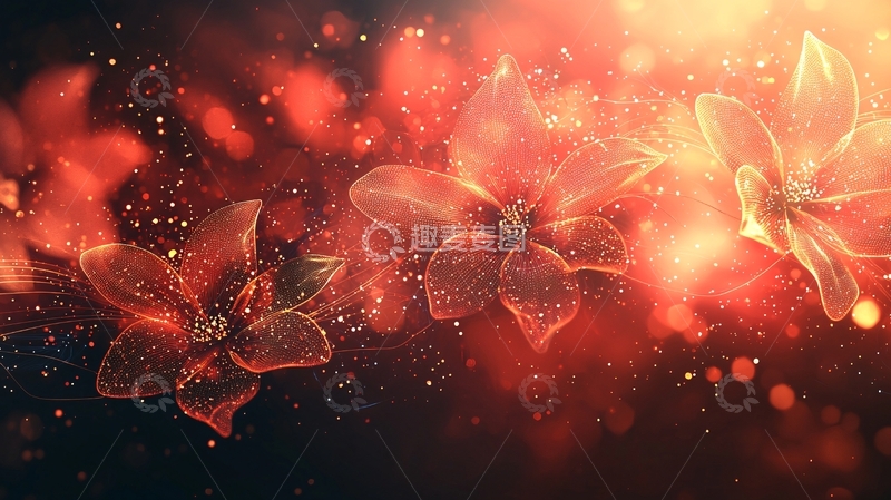 高清大图下载【趣麦麦图】红光闪耀的透明花朵