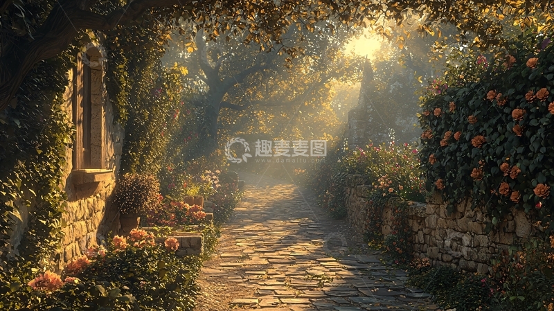 高清大图下载【趣麦麦图】阳光洒满石板路