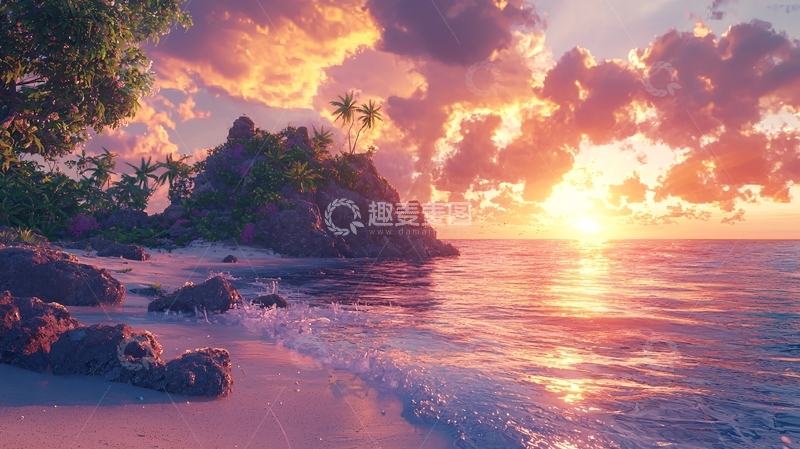 高清大图下载【趣麦麦图】海滩日落风景9