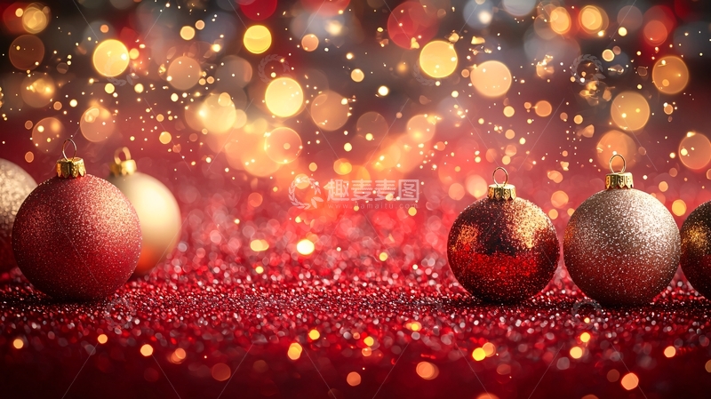高清大图下载【趣麦麦图】圣诞红球闪光背景