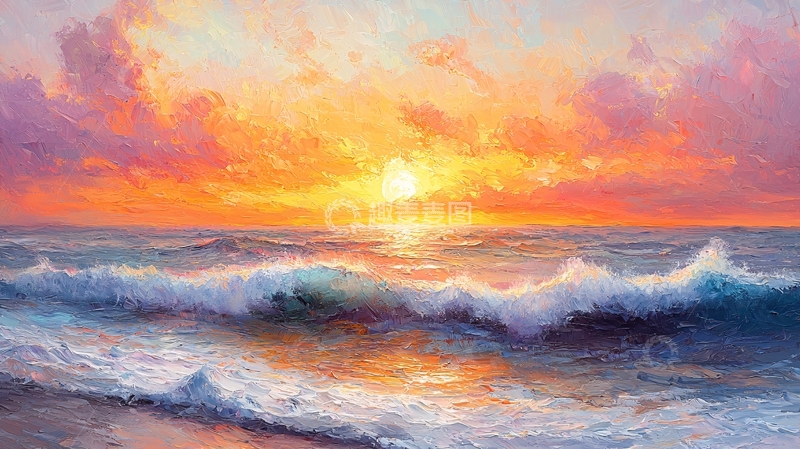 高清大图下载【趣麦麦图】海浪日落