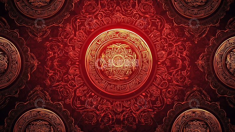 高清大图下载【趣麦麦图】红色金色花纹图案