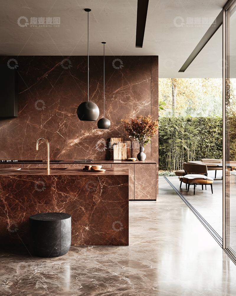 高清大图下载【趣麦麦图】现代化棕色大理石厨房