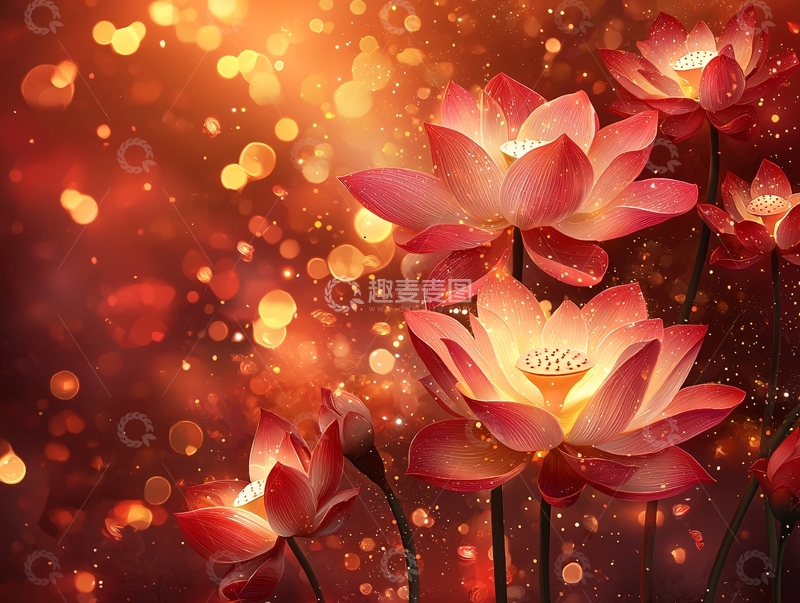 高清大图下载【趣麦麦图】光影梦幻红莲