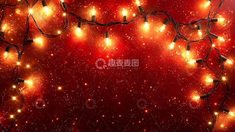 高清大图下载【趣麦麦图】红色背景圣诞彩灯