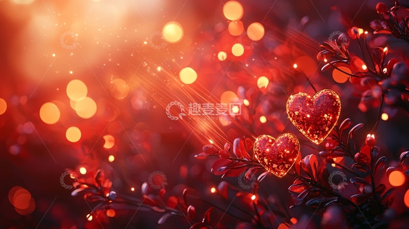 高清大图下载【趣麦麦图】红色爱心树枝背景