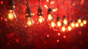 红色背景灯泡串灯