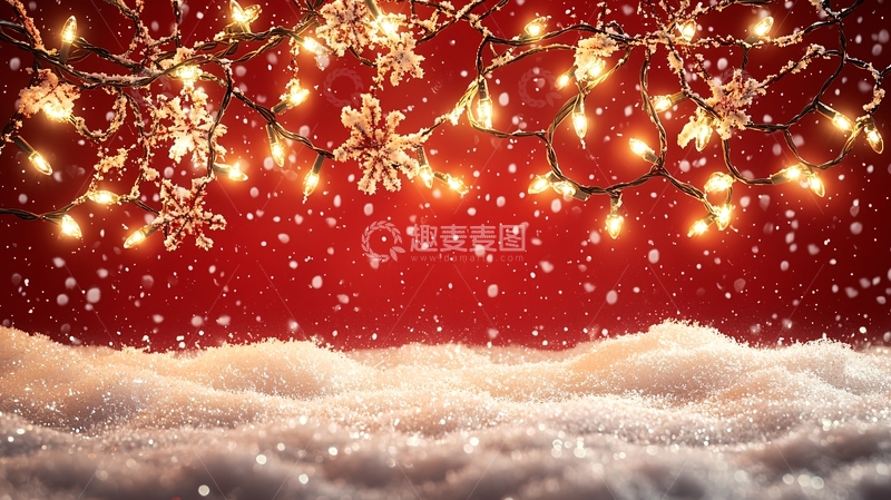 高清大图下载【趣麦麦图】圣诞红背景雪花灯