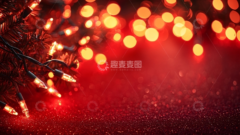 高清大图下载【趣麦麦图】红色背景圣诞灯串