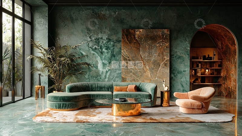 高清大图下载【趣麦麦图】暗绿宝石色系奢华客厅