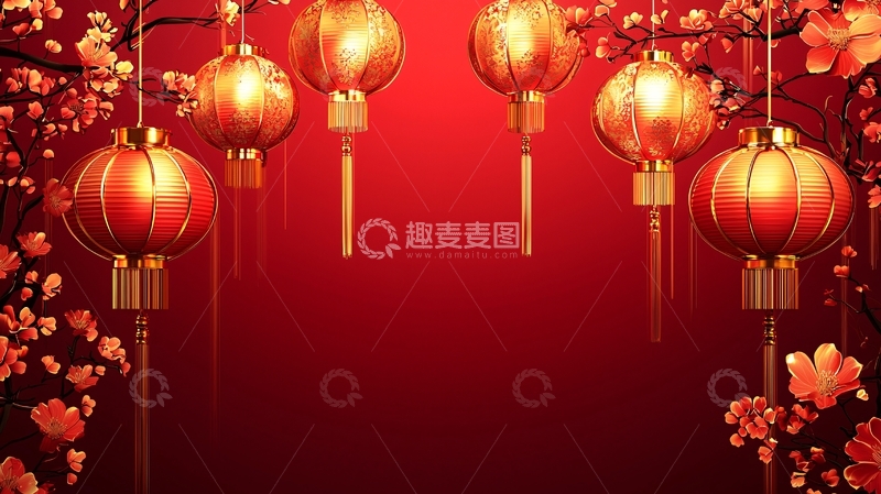 高清大图下载【趣麦麦图】红灯笼梅花新年背景