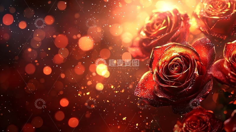 高清大图下载【趣麦麦图】闪耀红玫瑰雨滴背景