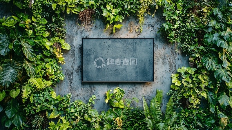 高清大图下载【趣麦麦图】绿植环绕的牌匾背景