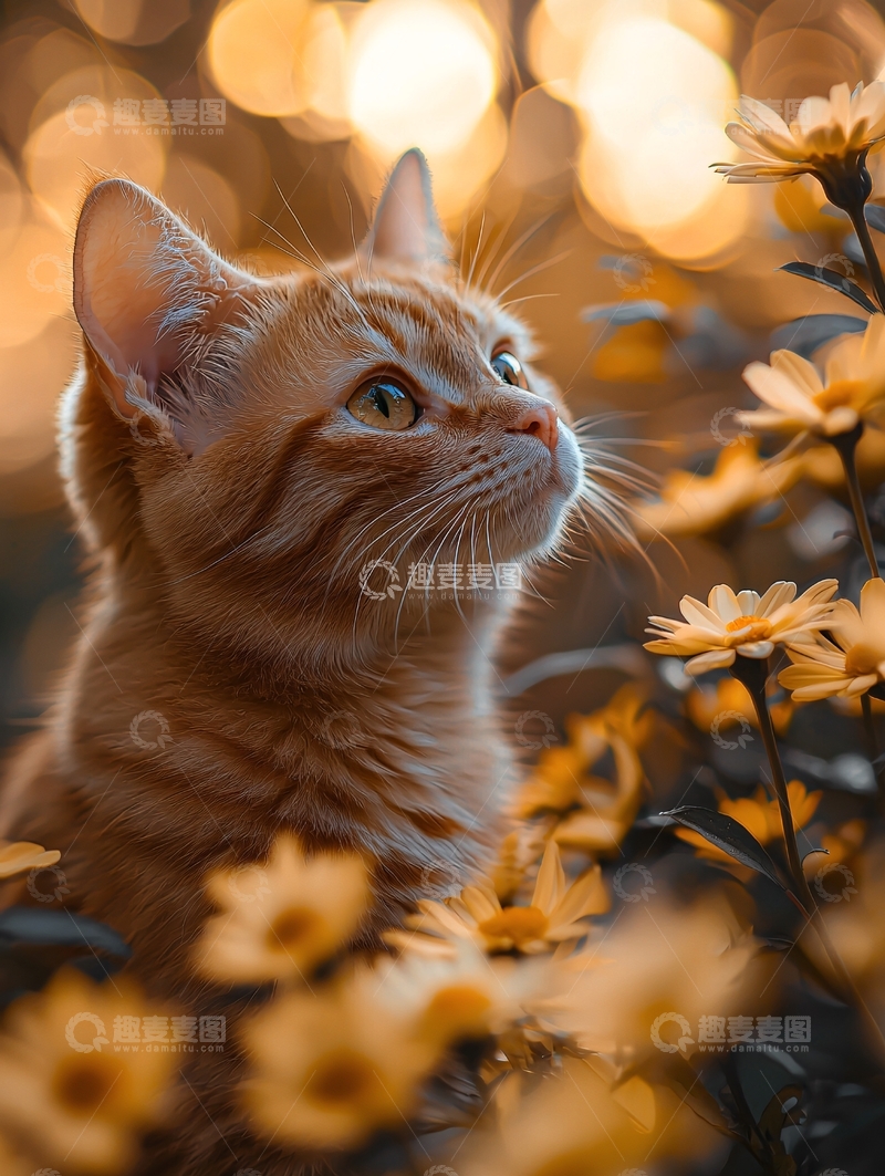 高清大图下载【趣麦麦图】橘色小猫在花丛中